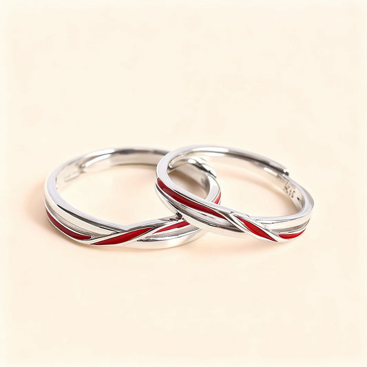 Red Thread Couples Ring Set (2x1) – Adjustable Matching Bands